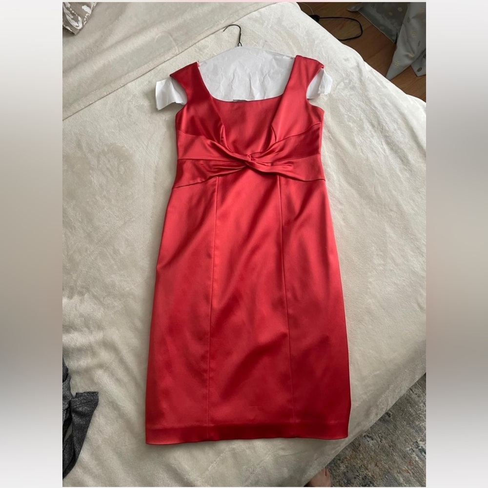 David Meister Coral Satin Midi / Cocktail Dress